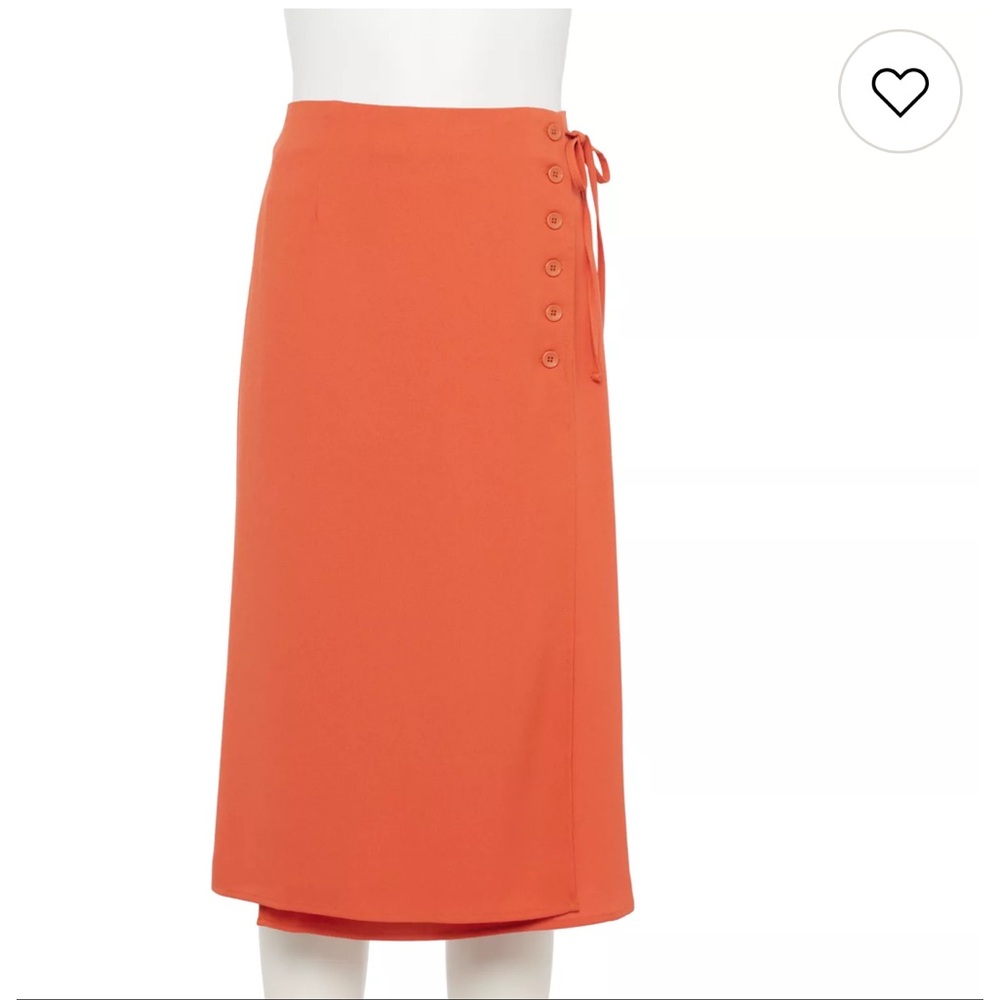 NWOT LC Lauren Conrad seam detailed midi skirt Rose Sienna (coral orange) SZ XS